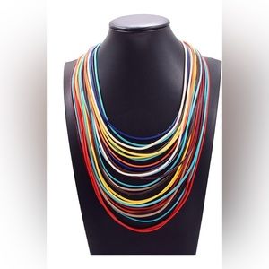 Womens layered chunky bib necklace Magnetic clasp Wax line choker